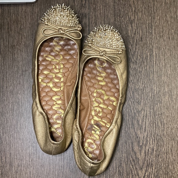 Sam Edelman Beatrix Gold Spiked Studded Ballet Flats With Bows Size 7½M - Picture 4 of 12